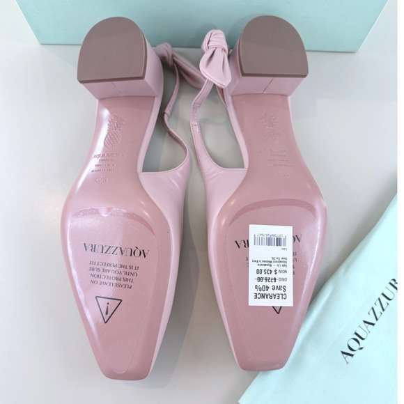 Aquazzura Very Bow Tie Sling 35 Petal Pink Nappa Leather Pumps 40.5 $725 MSRP - Picture 6 of 14